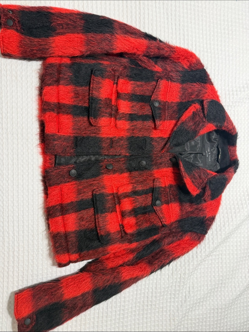 Women’s rag & bone Red and Black Plaid Faux Fur Jacket